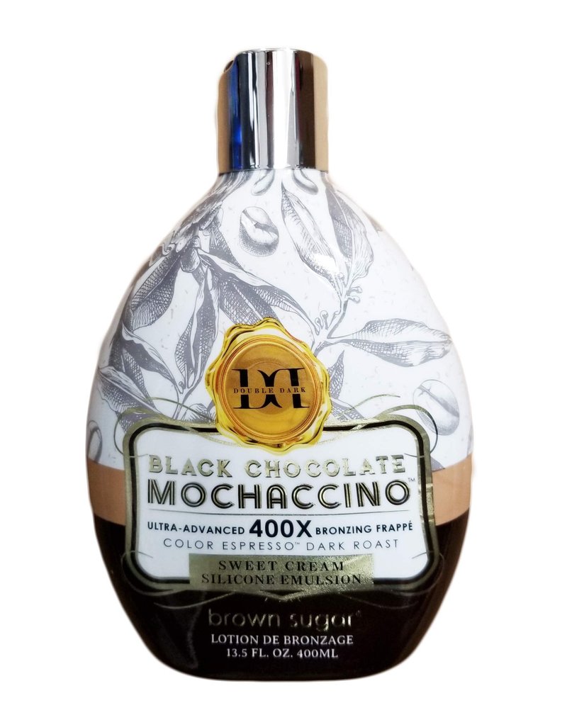 Brown Sugar Black Chocolate Double Dark Mochaccino 400X Bronzer – Ultra-Rich Tanning Lotion with Skin Softeners & Color Enhancers, 13.5 oz Bottle