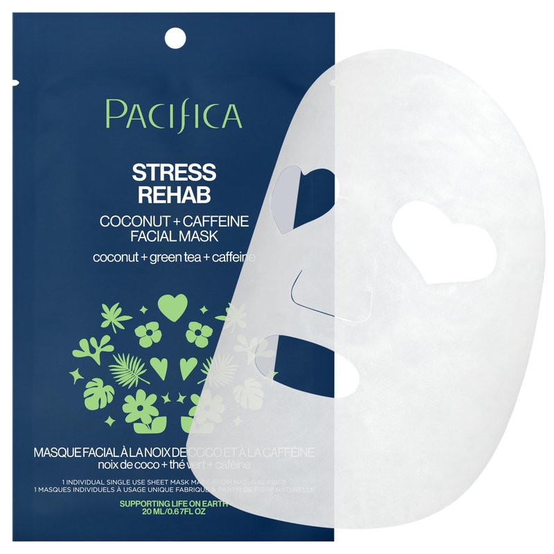 Pacifica Beauty Skin Rehab Coconut and Caffeine Facial Mask, Skincare, Green Tea, Helps with Puffiness and Redness, Face Mask, Sheet Mask, Face Care, All Skin Types, Vegan (6 Sheets)