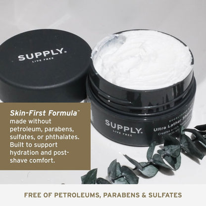 SUPPLY Ultra Lather Shaving Cream for Men – Rich Cushion for Smoother Shave – Helps Reduce Shave Irritation – Sandalwood & Cedar – 3.4 oz
