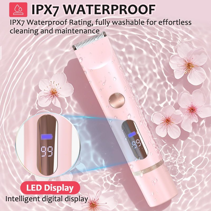 Bikini Trimmer for Women,IPX7 Waterproof Rating for Wet and Dry Use,Rechargeable,Electric Razors for Women,2 in 1 Dual Blade,for Use on The Face, Underarms, Bikini Area and Legs. (Pink)