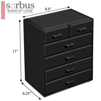 Sorbus Acrylic Makeup Organizer - Organization and Storage Case for Cosmetics Make Up & Jewelry - Large Makeup Organizer for Vanity, Bathroom, College Dorm, Closet, Desk (4 Large, 2 Small Drawers)