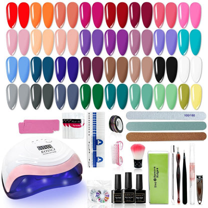 EODCI 33 Colors Gel Nail Polish Kit With UV Light, 76 Pcs Nail Pink Nude Green Blue Gel Nail Polish Set 168W Nail Lamp, No Wipe Base Top Coat & Manicure Tools Starter Kit DIY Home Salon Gifts