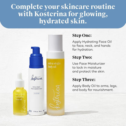 Kosterina Extra Virgin Body Oil | Hydrating, All-Natural Moisturizer with Antioxidants, Olive Oil, Squalane, Herb Spice Blend | 3.38oz (100ml)