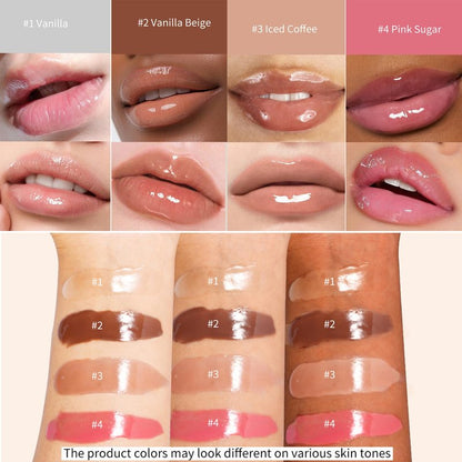 4Pcs Hydrating Lip Gloss Set, Mini Lip Balm Pack, High Shine Glass Finish Lip Moisturizing Plumping Lip Gloss Shiny Jelly Liquid Lipstick for Women