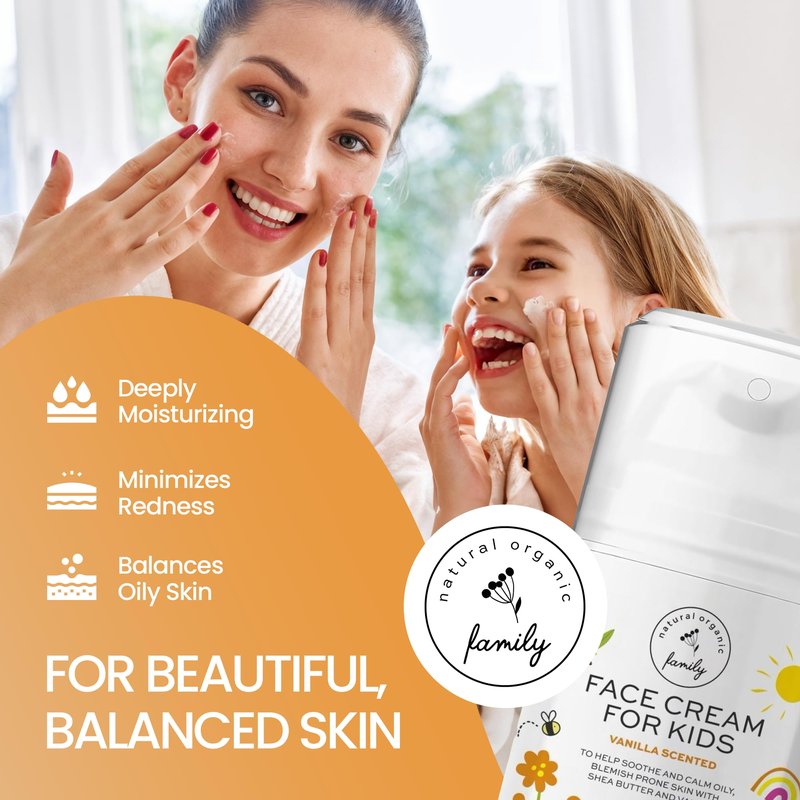 Kids Face Cream - Gentle and Calming Moisturizer Lotion for Sensitive Skin, Natural Hydration and Spot Control with Shea Butter, Tea Tree, Hyaluronic Acid, Vitamin E - Made in UK - Vanilla Scented