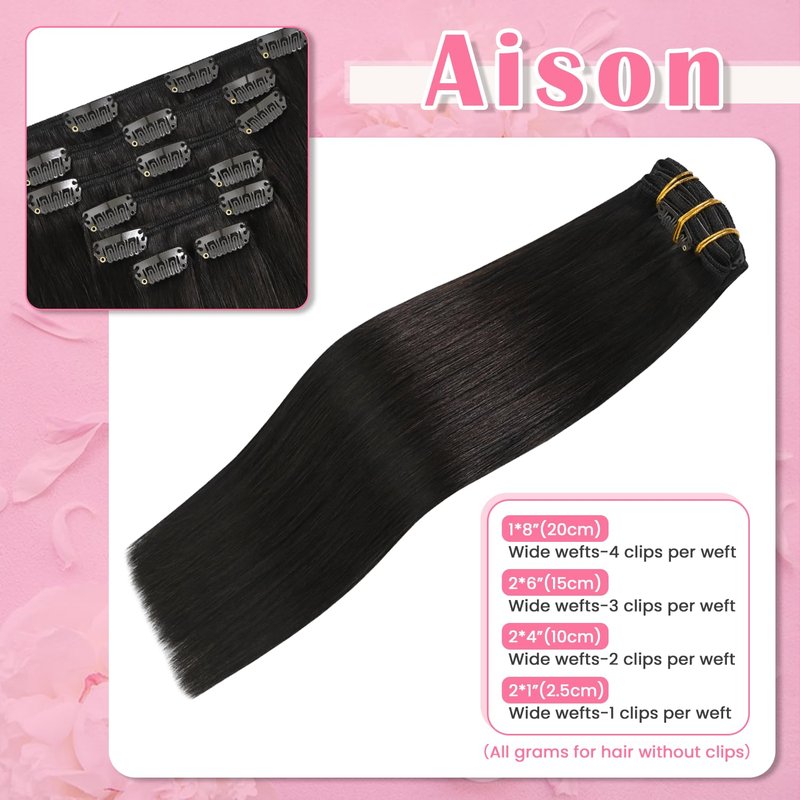 Aison Dark Brown Clip in Hair Extensions Real Human Hair 75G 100% Remy Human Hair Soft Silky Straight for Women 15 Inches 7pcs 16clips