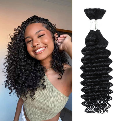 Coolbeeza Human Braiding Hair for Boho Braids 100g 14 Inch Deep Wave Bulk Human Hair 12A Brazilian Virgin Boho Hair for Braiding Wet and Wavy No Weft 2 Bundles/Pack Hair Extensions