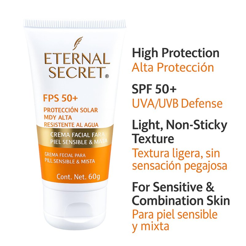 Eternal Secret High Protection Sunscreen for Face - SPF 50+ Water-resistant, Non-Sticky Texture, 2.12 oz - Bloqueador Facial/Corporal Eternal Secret FPS 50+ 2.12 oz