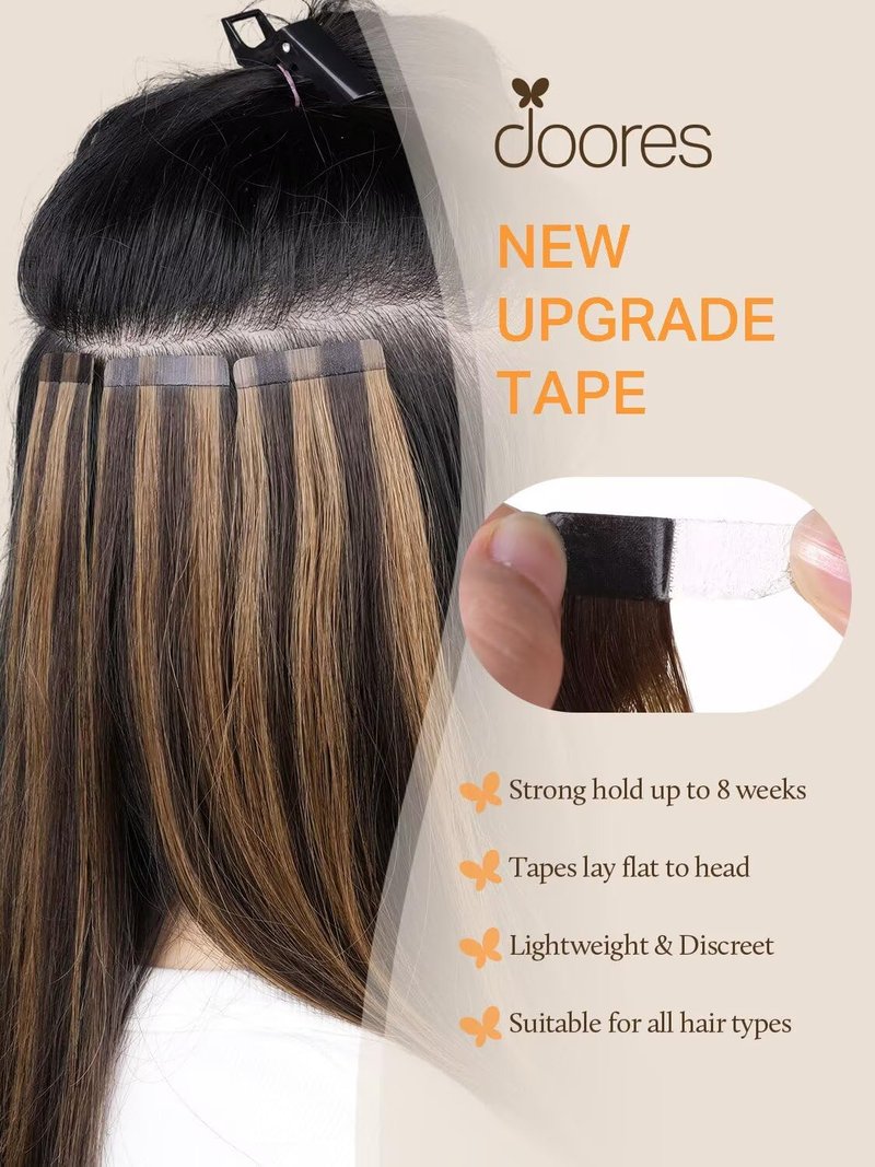 DOORES Tape in Hair Extensions Human Hair, 22 Inch 50g 20pcs Dark Brown, For Everyday Wear, Skin Weft Seamless Real Remy Straight Tape ins For Fine Thin Add Volume