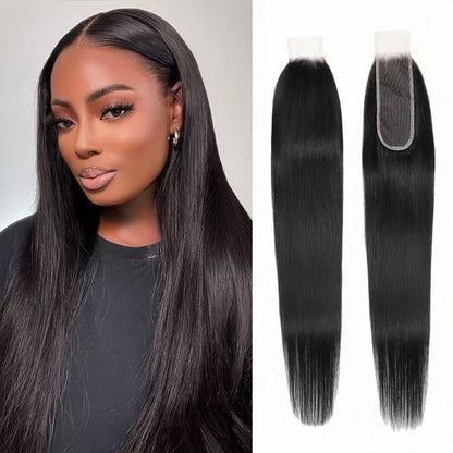 2x6 HD Lace Closure Straight Human Hair 16 Inch 2 by 6 HD Lace Closure 100% Brazilian Virgin Unprocessed Middle Part Human Hair Kim K Closure With Baby Hair Natural Color