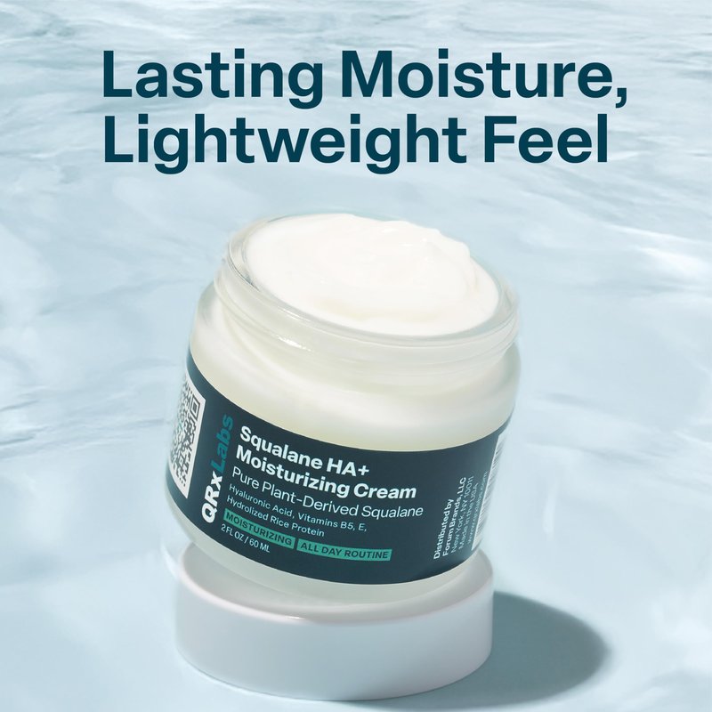 QRxLabs Plant-Based Squalane Face Moisturizer - Hyaluronic Acid Cream for Hydration - Squalane Oil Moisturizer - Anti-Aging Face Cream with Vitamin B5 & Rice Protein - 2 Fl Oz, Pack of 1, Verbena