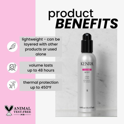 Kenra Professional Volume Mist 2 | Volume Builder | Lightweight, Fine Mist | Low Hold, Flexible Finish | Thermal Protection | Volume That Lasts Up To 48 hours | All Hair Types | 6 fl. oz.