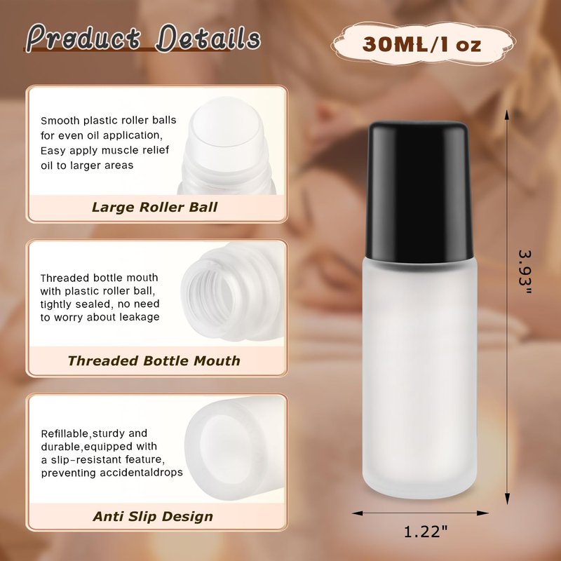 DMuuuDM Large Glass Roll On Bottles,Empty Glass Deodorant Roller Bottles With Large Plastic Roller Ball for Essential Oil,Deodorant,Castor Oil,Body Oil-Dispense Containers for Pains (Clear, 1oz/30ml)