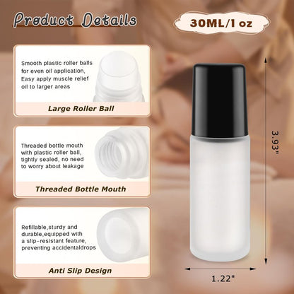 DMuuuDM Large Glass Roll On Bottles,Empty Glass Deodorant Roller Bottles With Large Plastic Roller Ball for Essential Oil,Deodorant,Castor Oil,Body Oil-Dispense Containers for Pains (Clear, 1oz/30ml)