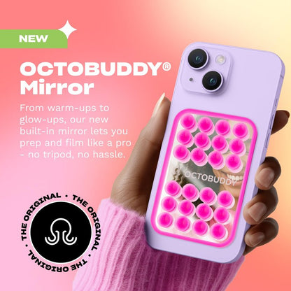 OCTOBUDDY Mirror – Amazon-Exclusive Suction Cup Phone Mount with Built-in Mirror – Silver Swirl Hands-Free Grip for Videos & Selfies (2.6″ x 3.9″)