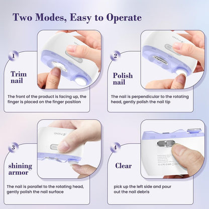 Electric 2-in-1 Nail Clipper & Polisher, 2-Speed Safe Fingernail Trimmer for All Ages, Rechargeable Automatic Nail Clipper with Light, Manicure Set for Baby Kids Seniors & Weak Hands