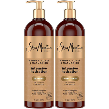 Shea Moisture Shampoo & Conditioner Set – Intensive Hydration Hair Care Formulas with Manuka Honey & Mafura Oil for Extra Dry, Damaged Hair, 24 Oz Ea