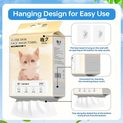 Hanging Disposable Face Towels 2-Pack (400 Count), Wall Mount for Easy Dispensing, Ultra Soft & Lint-Free 8x8 Inch Dry Wipes for Makeup Removal, Sensitive Skin & Daily Skincare