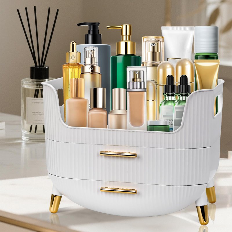 Makeup Organizer with Drawers,Skincare Plastic Storage for Vanity,Large Cosmetic Display case for Dresser with Handle,Large Capacity Bathroom Countertop,Dressing table, Bathroom, Bedroom, Living room