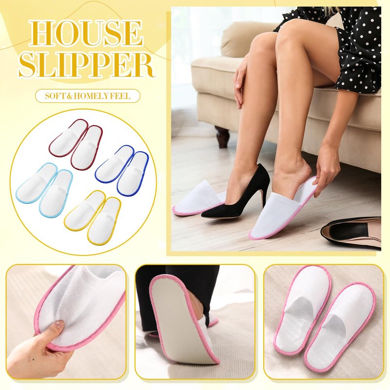 Twistover 30 Pairs Disposable House Slippers for Guests, Bulk House Slipper Color Non Slip Pack for Hotel, Spa, Wedding, Travel, Party, Shoeless Home, Adult Men and Women
