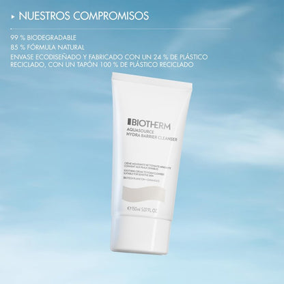 Biotherm Aquasource Hydra Barrier Cleanser To Soothe And Strengthen The Skin Barrier From The Very First Use, With Biotech Plankton, Bio-Ceramides, And Vitamin B3, 5.1 Fl.Oz.
