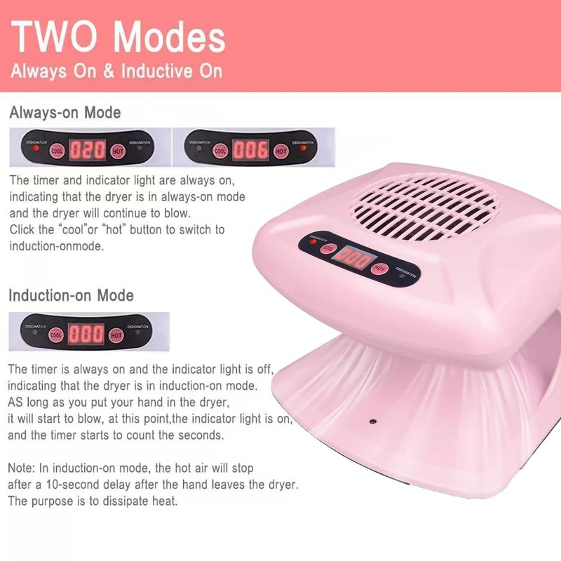 GGAIFbp Nail Dryer for Regular Polish 300W 2 in 1 Nail Drying Fan with Auto Sensor Hot and Cold Air Professional Nail Dryer for Manicure Salon and Daily Home Use (Pink)