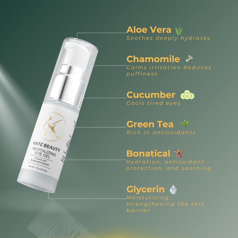 Katz Beauty Revitalizing Eye Gel, 0.5 oz - Hydrating, Brightening & Puffiness-Reducing Eye Cream with Aloe & Cucumber