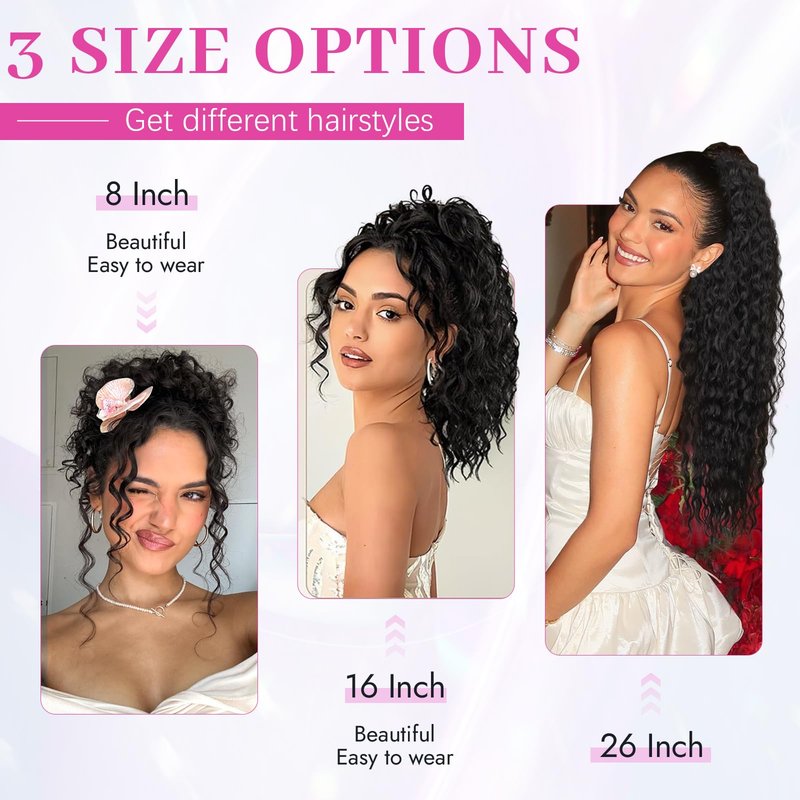 Isaic Culy Ponytail Extension 16 Inch Natural Black Drawstring Ponytail Extension for Women Fluffy Natural Looking Synthetic Hairpiece Long wavy Pony Tails Hair extensions for Daily Use