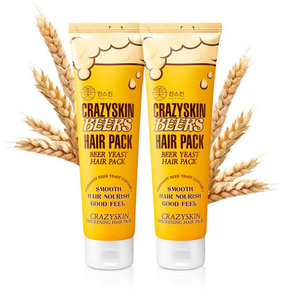 CRAZY SKIN Beer Yeast Hair Treatment Mask - pH5.5 Protein, Keratin, Argan/Camellia Oil, Collagen for Repair and Color Treated Hair 13.5oz(400ml)