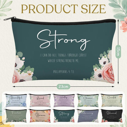 Jetec 30 Pcs Christian Gift for Women Bulk Religious Cosmetic Bags Christmas Inspirational Bible Verse Pencil Pouch Makeup Bags with Zipper for Travel Women Mother Church Favors(Brave,Morandi Style)
