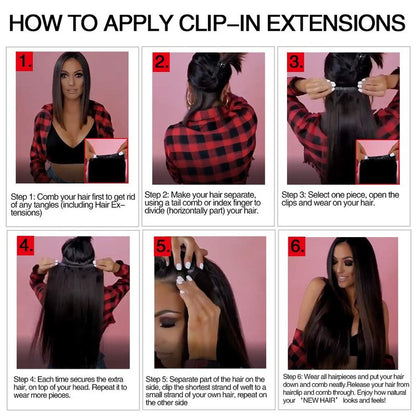 Straight Human Hair Clip in Hair Extensions for Women 100% Unprocessed Full Head Brazilian Virgin Hair Natural Black Color,8/Pcs with 18Clips,120 Gram (16inch, Straight hair)