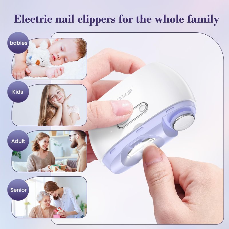 Electric 2-in-1 Nail Clipper & Polisher, 2-Speed Safe Fingernail Trimmer for All Ages, Rechargeable Automatic Nail Clipper with Light, Manicure Set for Baby Kids Seniors & Weak Hands