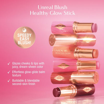Charlotte Tilbury Unreal Healthy Glow Blush Stick - Buildable Cream Makeup with a Skincare-Infused Formula - Easy to Use, Blendable & Leaves Skin with a Luminous Sheen - Peachy Glow