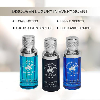 Beverly Hills Polo Club MENS 3PC SLIDER - BLUE VARIANT - CONTAINS BLUE/SEXY/ACTIVE 1OZ EDTs