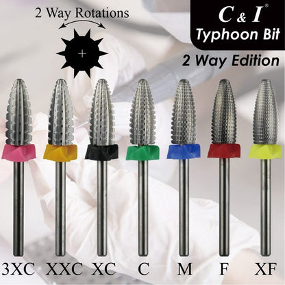 C & I Typhoon Bit, 2 Way, Fast Remove Acrylics or Gels, Both for Left Handed & Right Handed, Carbide Nail Drill Bit Electric Manicure Drill & Accessory (XXC)