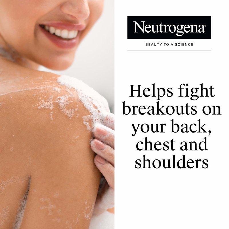 Neutrogena Salicylic Acid & PHA Stubborn Acne Body Wash, Exfoliating Cleanser Acne Treatment for Chest & Shoulder, Gently Clears, Exfoliates & Helps Prevent Breakouts, Fragrance Free, 8.5 Fl Oz