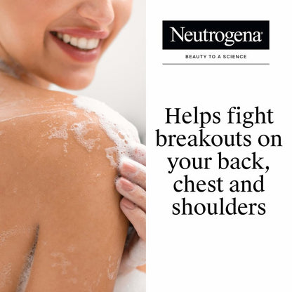 Neutrogena Salicylic Acid & PHA Stubborn Acne Body Wash, Exfoliating Cleanser Acne Treatment for Chest & Shoulder, Gently Clears, Exfoliates & Helps Prevent Breakouts, Fragrance Free, 8.5 Fl Oz
