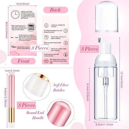 Remerry 40 Pcs Lash Shampoo Brushes Set Eyelash Aftercare Bag Disposable Mascara Tubes Foam Pump Bottle Extension Aftercare Instructions Card Eyelash Accessories for Women Mother (Clear Bag Style)
