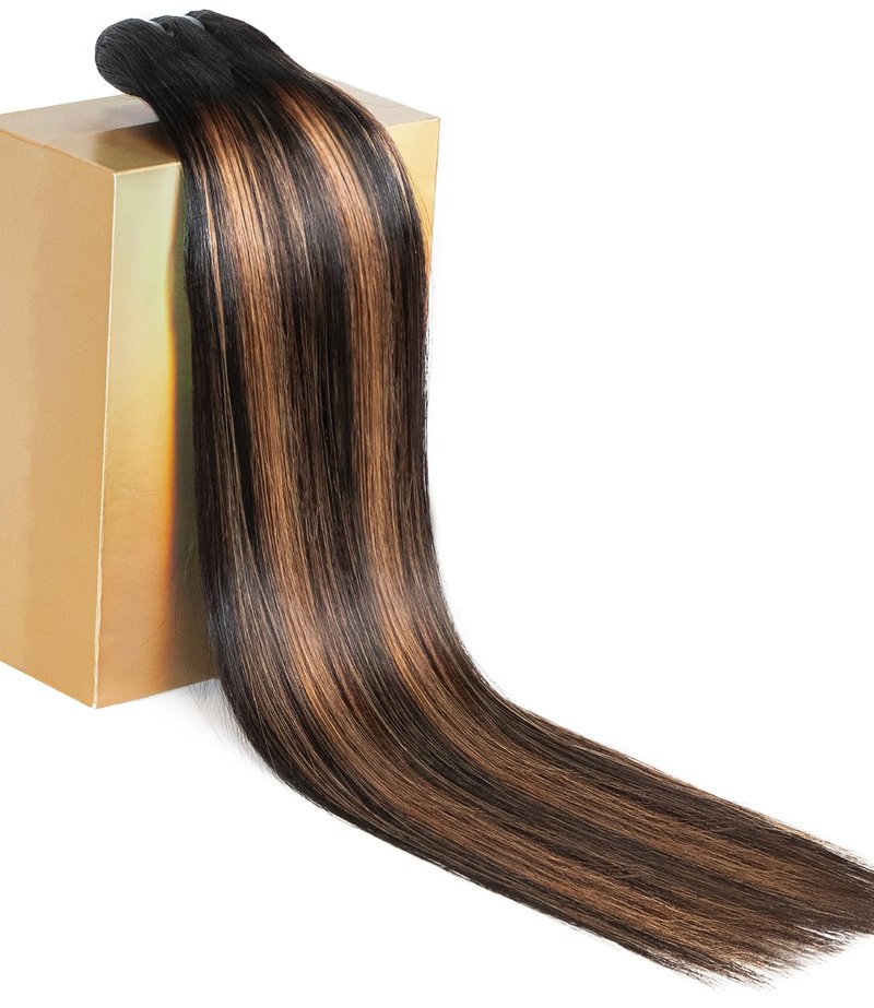 MLIP Human Hair Bundles Straight, Raw Virgin Indian Hair Bundles, Full & Thick, No Tangle No Shedding, Stays Silky Soft After Multiple Washes, Lasts 3X Longer, 1B/30 Highlight, Single Bundle 10 Inch