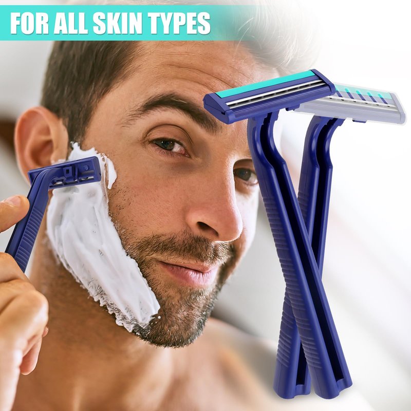MAGDIY Disposable Razors Bulk for Men 200 Pack, Homeless Supplies Bulk, Twin Blade Mens Travel Supply Razor for Shaving, Safety Beard Shavers for Camping Bathing Hotel (Blue)
