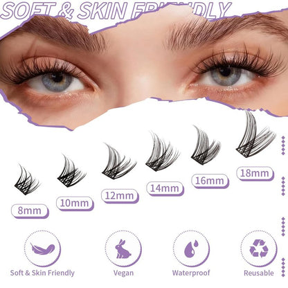 AnyFairy Lash Clusters Kit 8-18mm DIY Lash Extension Kit Wispy Lash Clusters Individual Lashes Kit with Lash Bond and Seal, Lash Tweezers for Self Use,Beginner-Friendly(sylph） (sylph 709)
