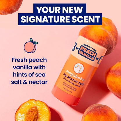 Megababe Skincare Deodorant - The Peachy Deo with 72 hour Odor Protection | Summer and Hot Weather Essential | Hydrating Peach Kernel Oil & Squalane | Aluminum-Free, All Natural | 2.6 oz
