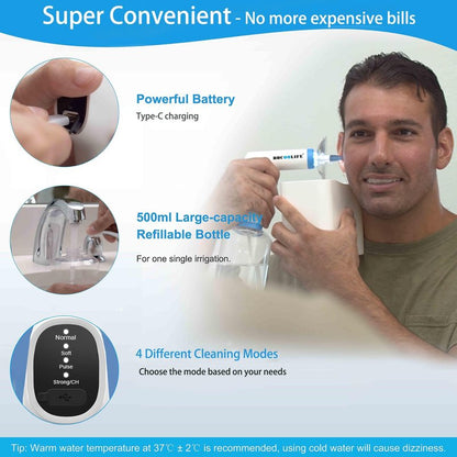 BOCOOLIFE Electric Ear Wax Removal Kit – Water Flushing Irrigation System Ears Flush Cleaner Powered with 4 Pressure Settings, Safe & Effective Ear Cleaning Kit, Includes 30 Tips, Basin