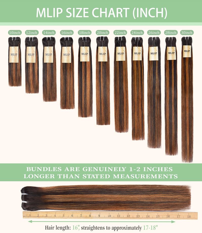 MLIP Human Hair Bundles Straight, Raw Virgin Indian Hair Bundles, Full & Thick, No Tangle No Shedding, Stays Silky Soft After Multiple Washes, Lasts 3X Longer, 1B/30 Highlight, Single Bundle 10 Inch