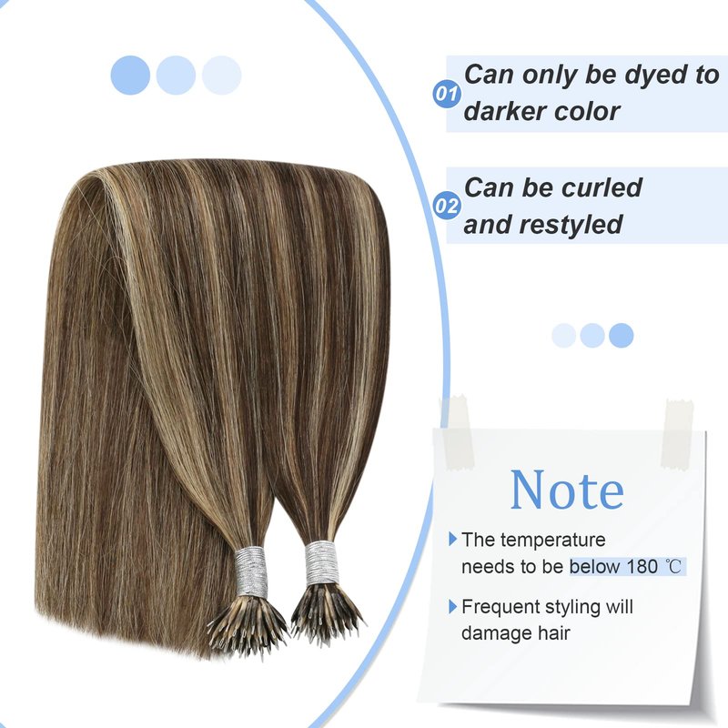 YoungSee 20in Nano Bead Hair Extensions Dark Brown Highlight Caramel Blonde Nano Hair Extensions Brown Human Hair Nanolink Hair Extension Cold Fusion Nanoring Natural Hair 50 Strands 50g for Wedding