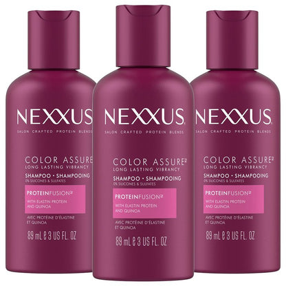 Nexxus Shampoo, Color Assure, Travel-Size 3-Pack – Replenishes and Extends Hair Color Vibrancy, 3 Oz Ea