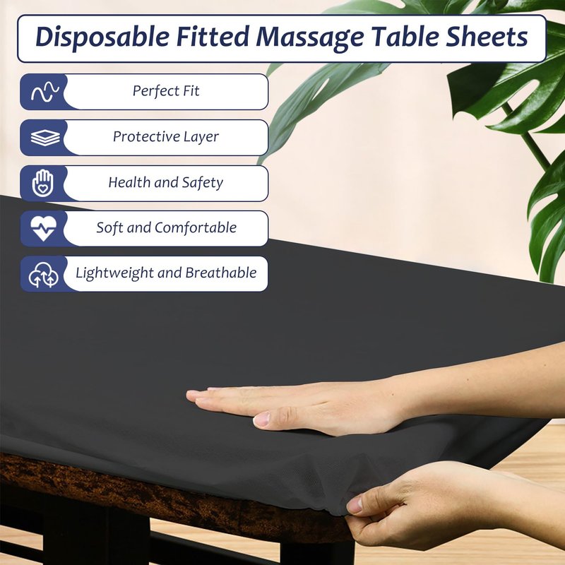 40PCS Disposable Fitted Massage Table Sheets, Heavy Duty Elastic Disposable Bed Cover, Breathable Disposable Fitted Sheets for Spa Black Non Woven Fabric 36 x 85 Inch