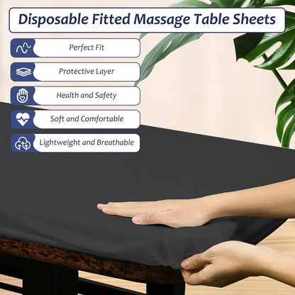 40PCS Disposable Fitted Massage Table Sheets, Heavy Duty Elastic Disposable Bed Cover, Breathable Disposable Fitted Sheets for Spa Black Non Woven Fabric 36 x 85 Inch