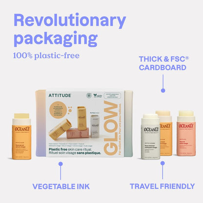 ATTITUDE Oceanly Glow Trio Skincare Box Set, EWG Verified, Plastic-free, Plant and Mineral-Based, Vegan, PHYTO GLOW, Set of 3 Travel Size Sticks