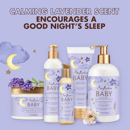 Shea Moisture Baby Care Set – Relaxing Nighttime Shampoo & Bath Milk + Body Cream for Delicate Skin, Manuka Honey & Lavender (2 Piece Set)